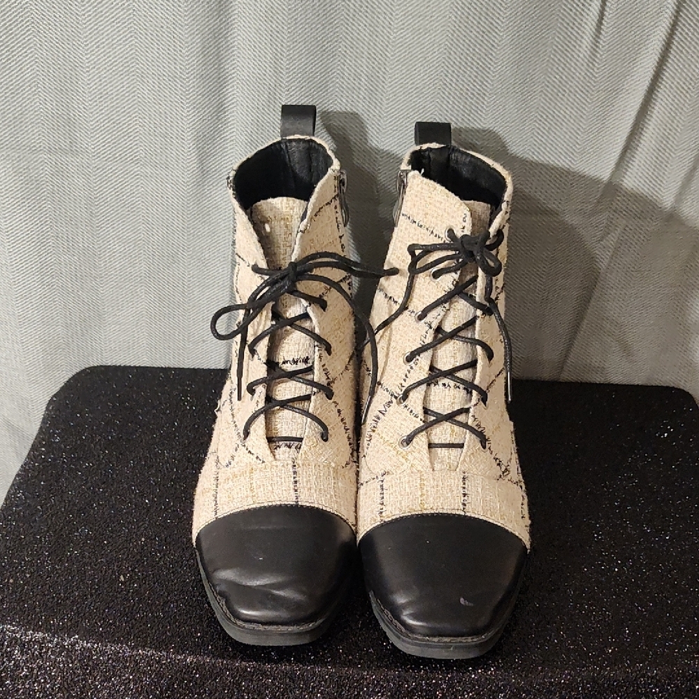 Shein Cream Lace-Up Ankle Boots